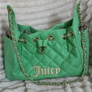 Juicy Couture Quilted Drawstring Shoulder Tote in Mint